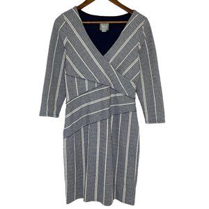 Maeve Gray Striped 3/4 Sleeve V-Neck Dress Size Medium Women’s